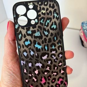 iPhone 13 Pro Max cases. One unbranded leopard and Sonix clear with stars & moon
